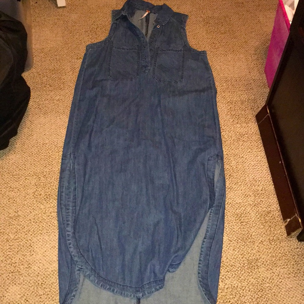Free People soft denim midi shirt dress EUC